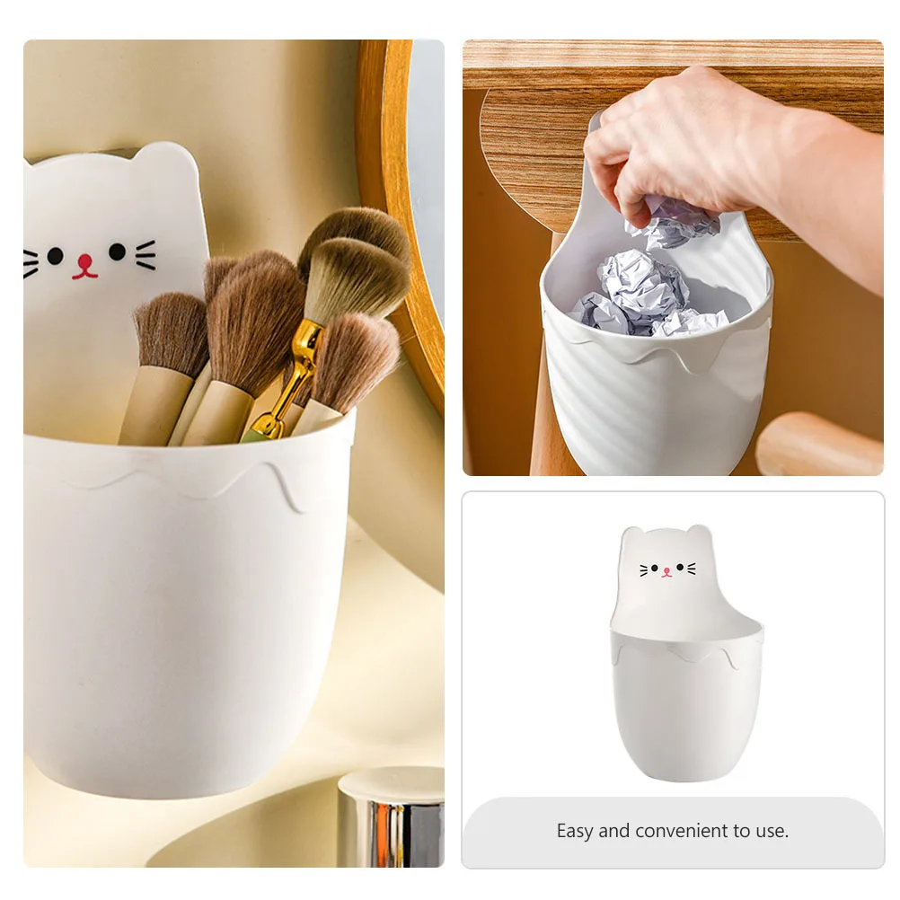 Wall Hanging Storage Cylinder Cartoon Cat Design No Drilling Multi Functional Organizer Box for Office Desk Cosmetics Jewelry