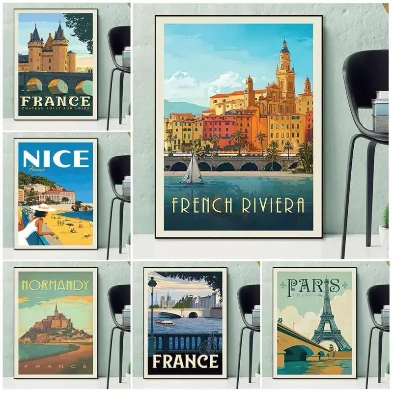 Постер для путешествий по Нормандии, долине Луары, сене и Парижу, арке триумфальта, Франции, страны мира