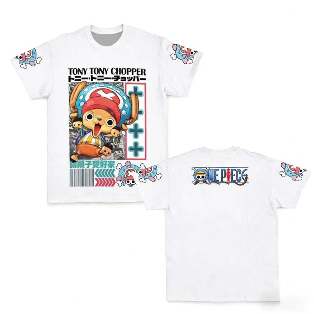 One Piece Tony Tony Chopper Men's and Women's T-shirt 2026 Summer Cotton Anime Double Sided Printed Casual Parent Child Top