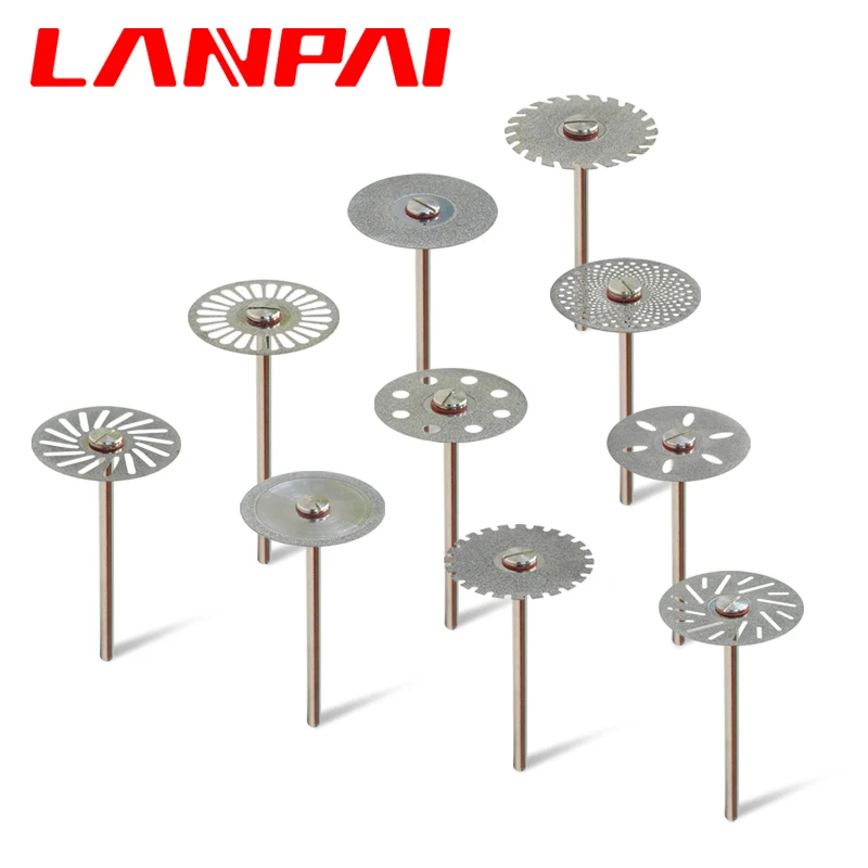 Lanpai 10pcs Dental Lab Diamond Cutting Disc Shank Mandrel Burs Double Side Disk Polishing Dentistry Tools