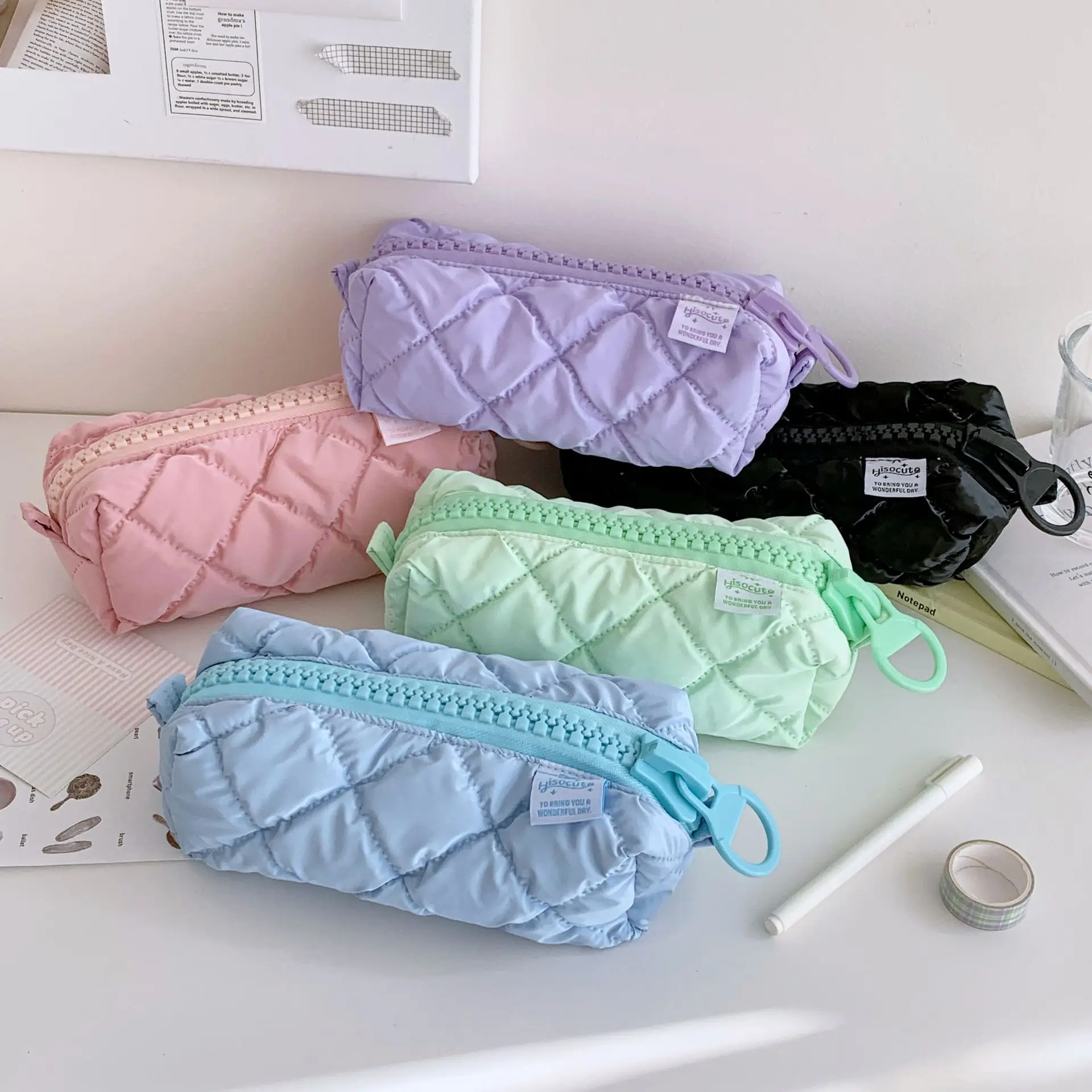 女性の化粧品バッグ多機能韓国甘いソフト大型ジッパー化粧バッグ女の子のための鉛筆ケース収納袋ドーパミン 1