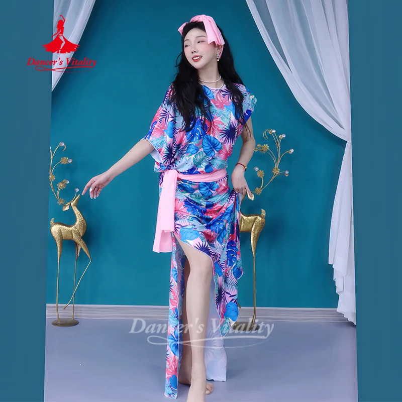 أزياء الرقص الشرقي النساء مخصص الراقية المطبوعة رداء الحجاب وشاح الورك 3 قطعة راقصة سعيدي شابي بلدي ممارسة الملابس