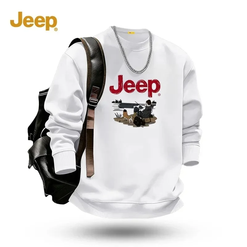 New Men's Jeep Thick Cotton Long Sleeve Sweatshirt, Spring and Autumn Round Neck Multi-Purpose Printed Top, Casual Pullover — купить у AliExpress WW
