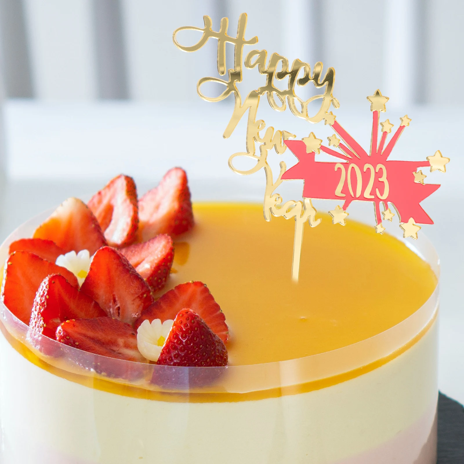 

5 Pcs New Year Cake Widget Cakes Decoration Paper Cup Year's Cupcake Toppers Eve Ornament Acrylic