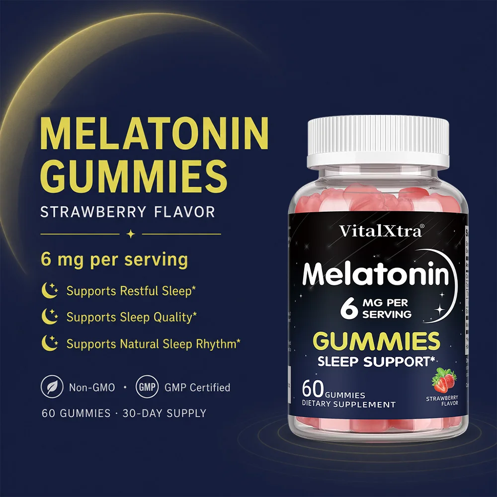 Melatonin Gummies 6mg, Natural Night Rest Support, Ease Daily Tension, Keep Refreshing Daily State, Promote Sleep Quality
