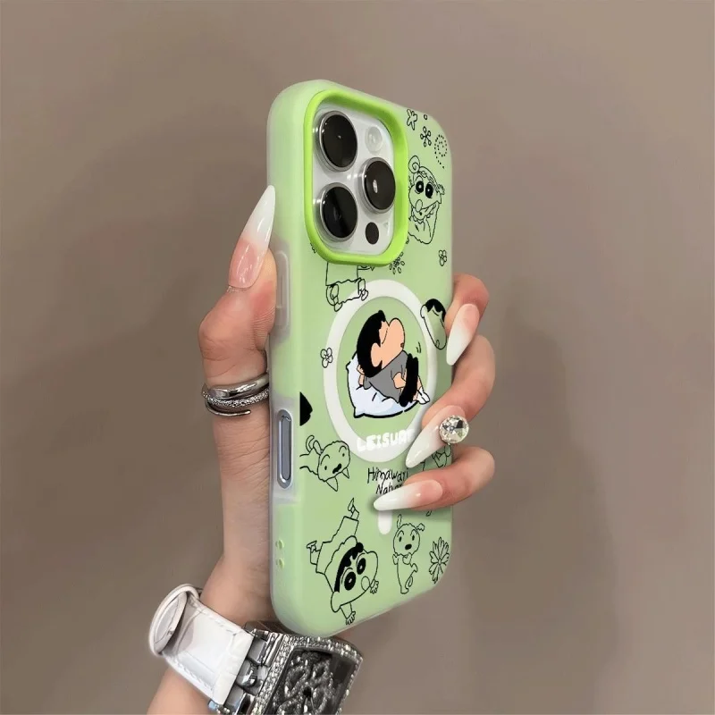 

Cute sleep Crayon Shin-chan candy Magsafe Wireless Charge Case For iPhone 11 12 13 14 15 16 17 Pro Max Plus Funny Magnetic Cover