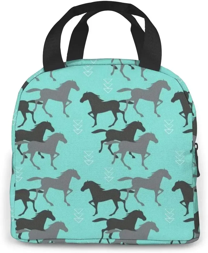 

Wild Horses Lunch Bag for Women Girls Kids Insulated Picnic Pouch Thermal Cooler Tote Bento Soft Bags Camping, Travel, Fishing