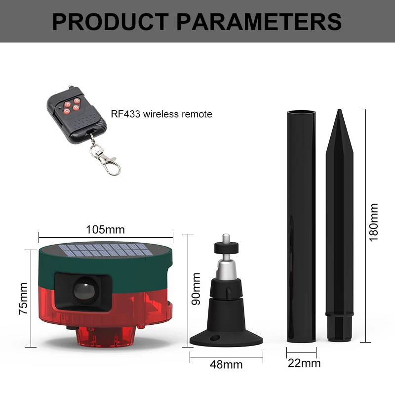 Solar Infrared Motion Sensor Alarm Detector Waterproof 129DB Siren Strobe Light Outdoor Animal Repeller Garden Security Alarm