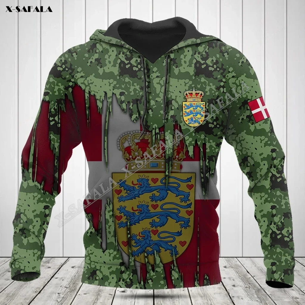 

Denmark Camo Flag Army Veteran 3D Print Spring Autumn Hoodie Men's Outwear Shirt Pullover Hooded Sweatshirt Jersey Casual