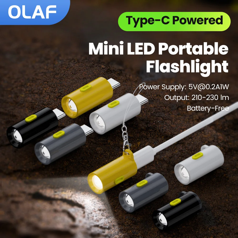 Olaf Type C Adapter Mini LED Portable Flashlight Type C Converter Mini flashlight Portable Household Outdoor Emergency Light