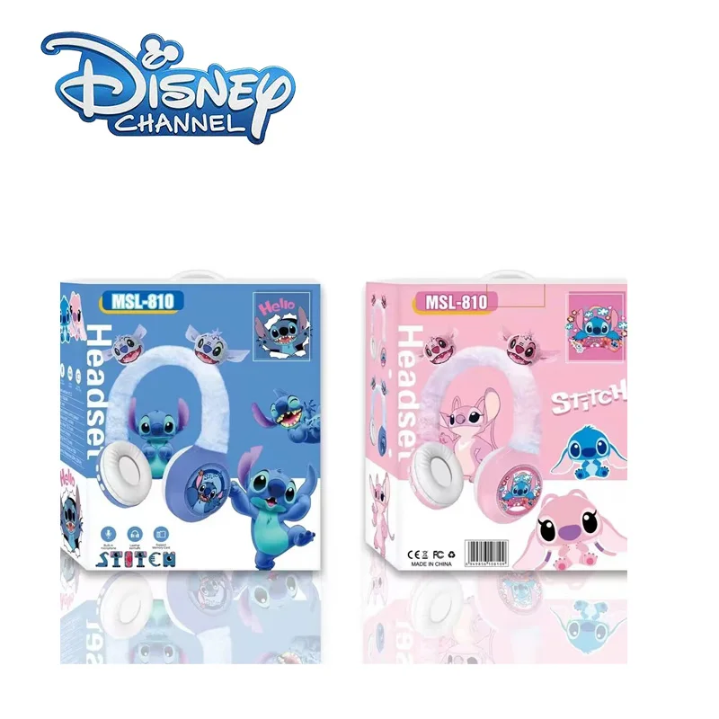 Disney Stitch Wireless Bluetooth Headphones HIFI Stereo Sound Plush Headsets with Mic Kids Gifts Anime Cartoon