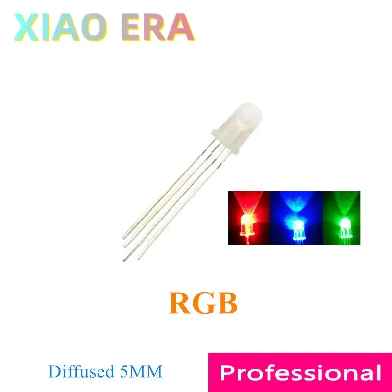 1000 قطعة 5 مللي متر RGB 4 دبابيس 4P الأنود المشترك الكاثود منتشر أحمر أخضر أزرق كامل اللون F5 جولة LED دبابيس طويلة