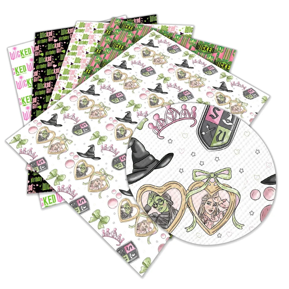 Disney Wicked Glinda and Elphaba Pattern Printed Synthetic Faux Leather Vinyl 22x30cm for Bows Purse Earrings Phone Case