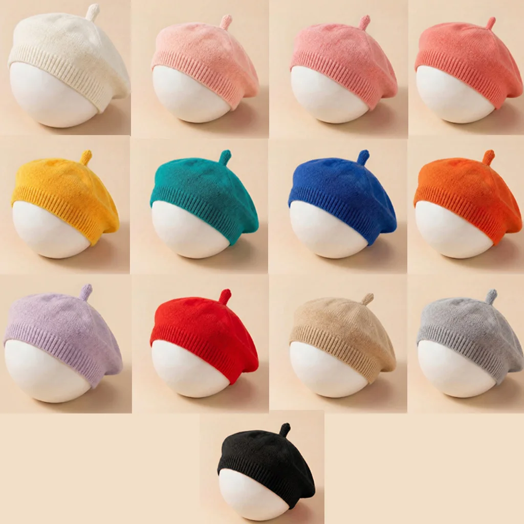 Neue Baby Einfarbige Gestrickte Baskenmütze für Jungen Mädchen Minimalistische Malermütze Mutter-und-Kind-Produkte Meistverkaufte Baby-Accessoires