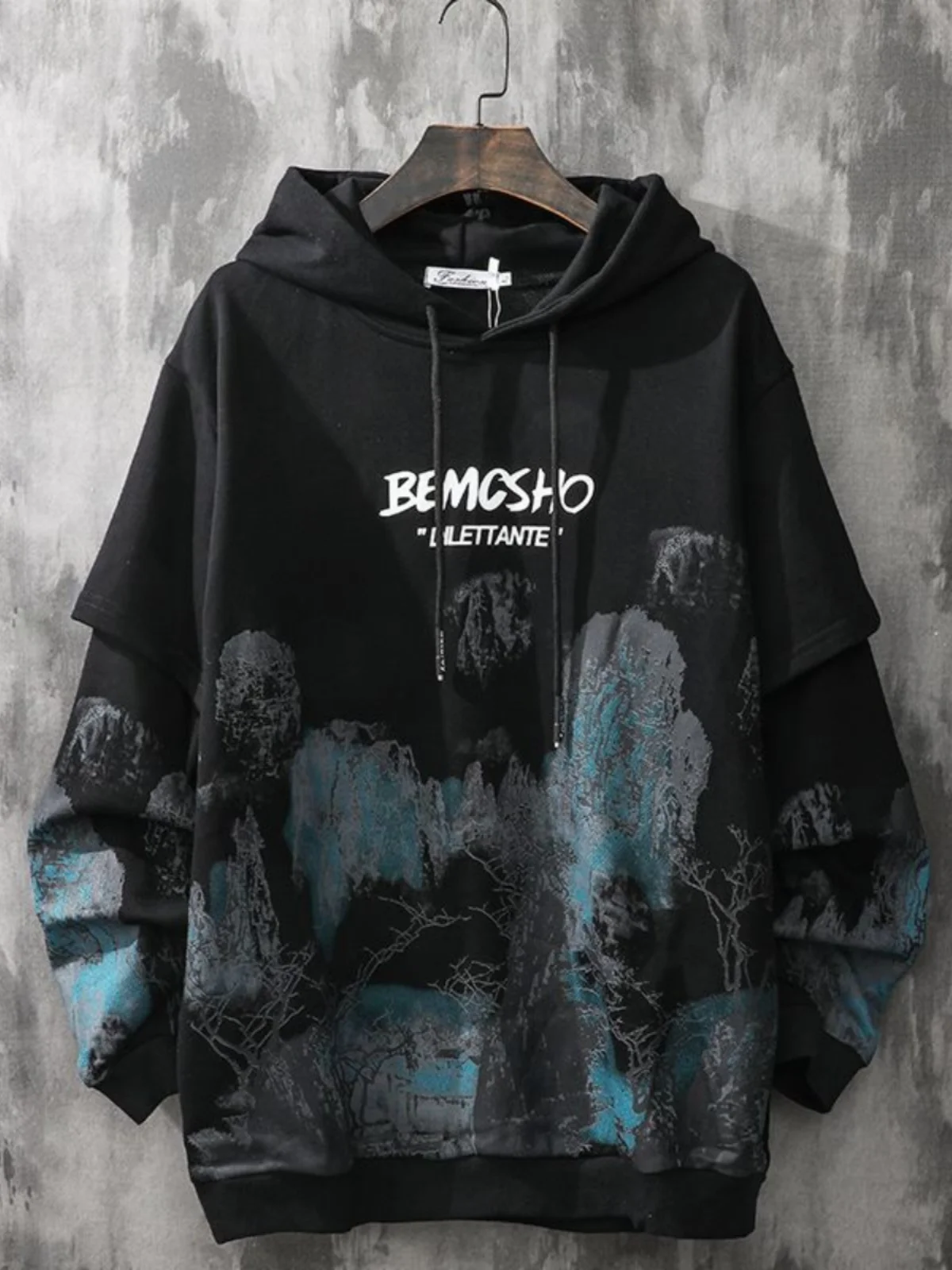 

Youthful Watercolor Print Fleece Lined Hoodie Couple's Casual Wear Autumn Season Mid-Length Sweatshirt Easy Care Treatment