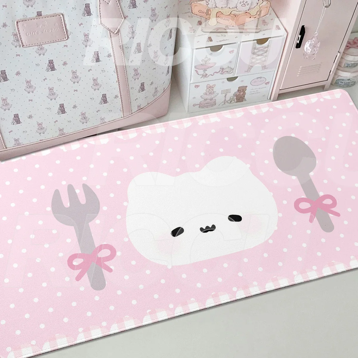 Pink Polka Dot Rubber Mouse Pad Y2k Cute Cat Girl Heart Office Computer Desk Mat Gaming Keyboard Pad Non-slip Mousepad Placemat