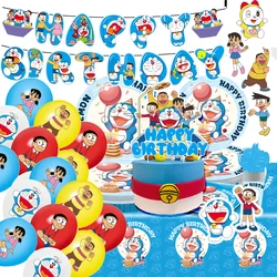 Cute Doraemon series Birthday Party dinnerware Disposable Banner Cake Topper Hanging Flag Doraemon Balloons Birthday Decoration