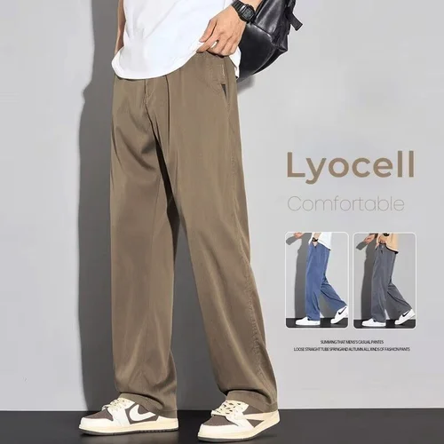Imagen 1 del producto Pantalones informales de Lyocell suave para hombre, cómodos, a la moda, Color sólido, sencillos, ropa de marca, otoño 2025