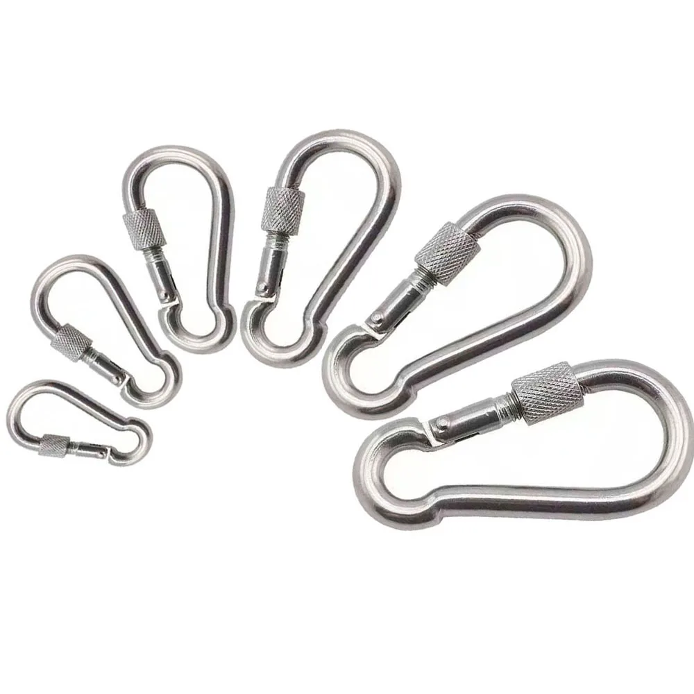 Quick Link Locking Carabiner 304 Stainless Steel Carabiner Clip Heavy Duty Safety Hooks for Gym Equipment Hiking Camping Buckle