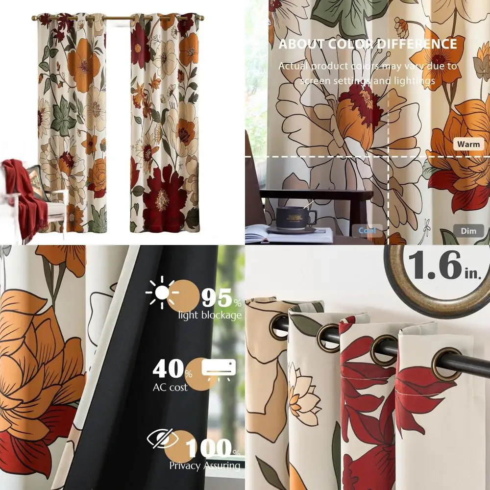 

Винтажные плотные шторы в стиле бохо с цветочным принтом, 95% бежевый, 84-бежевый, комплект из 2 панелей для гостиной и спальни