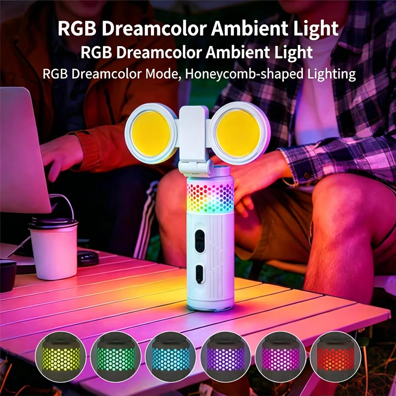 Colorful Outdoor Multifunctional Camping Lamp Dynamic Atmosphere Type-C Tent Lamp Rechargeable with Magnetic Absorption Portable