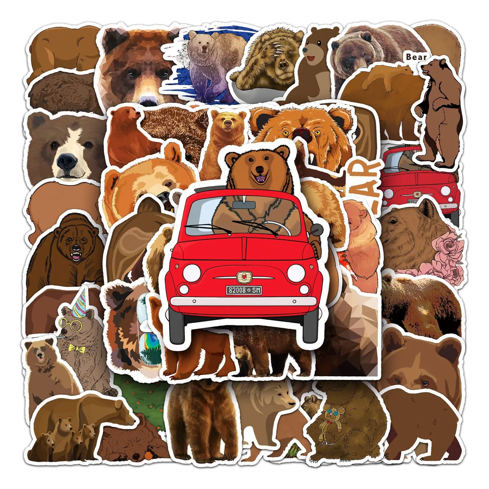 

50PCS Brown Bear Sticker Cartoon Animal Graffiti DIY Decorative Phone Case Guitar Laptop Luggage Waterproof Sticker Kids Toy
