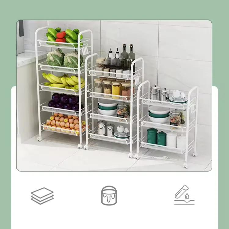 Kitchen Floor Storage Rack Hand Push Wheel Multi-layer Removable Small Cart Rack Vegetables Storage Basket Shoe CD Storage Rack