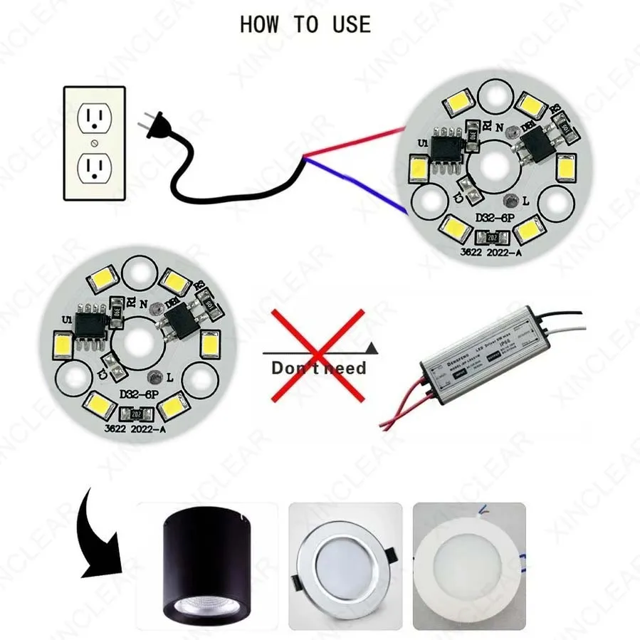 10pcs LED Light Board 3W Warm White AC 220V No Need Drive Dia 28mm 32mm PCB Board+2Pin Line SMD 2835 COB Chips For DIY Downlight