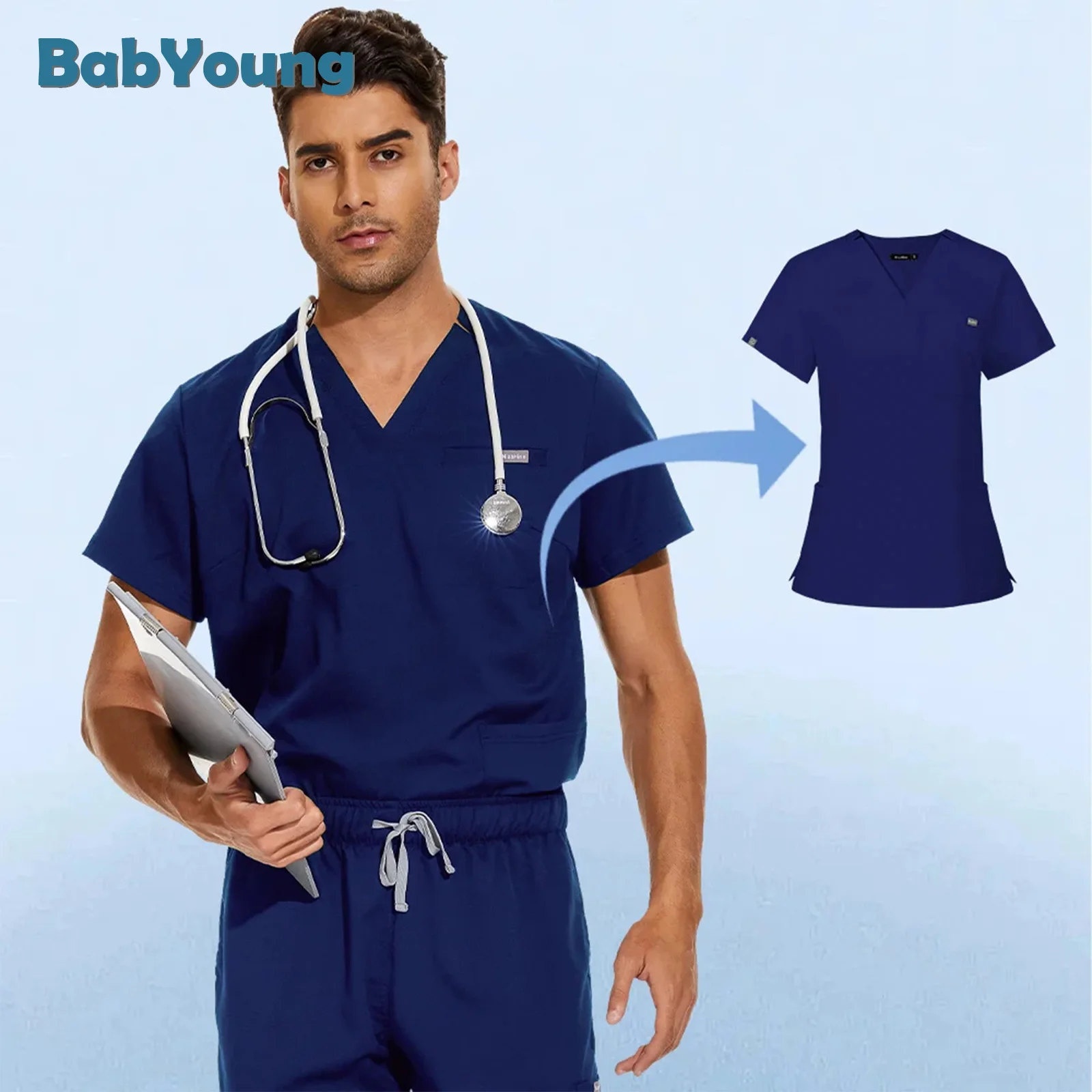 Dentist Scrubs Tops Fashion Hotel Workwear Scrub Shirts Medical Uniform Surgery Uniform Pet Shop Doctor Nurse Blouse Nursing