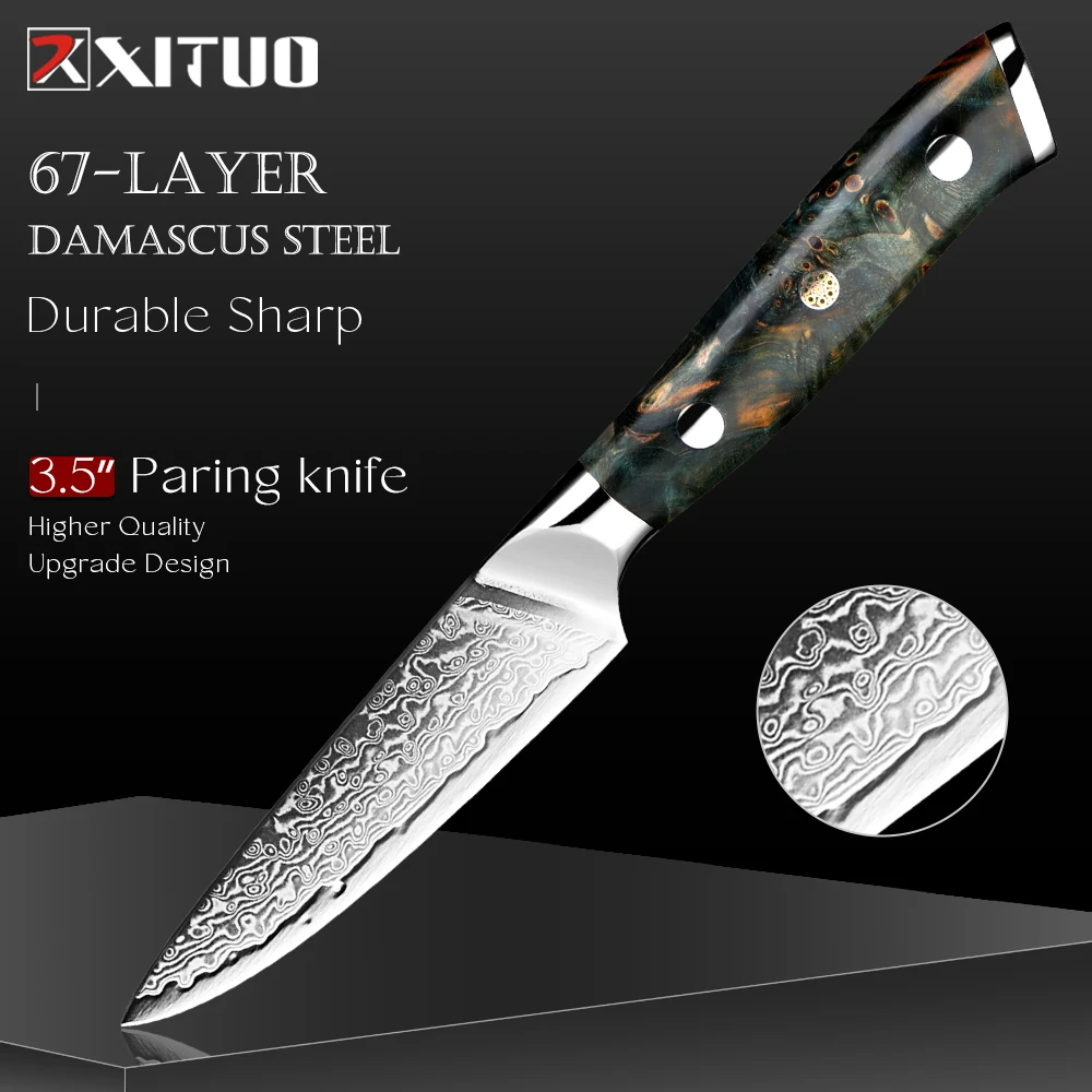 

Японский универсальный нож шеф-повара из дамасской стали — острый нож для очистки фруктов со стабилизированной деревянной ручкой, превосходное удержание кромок