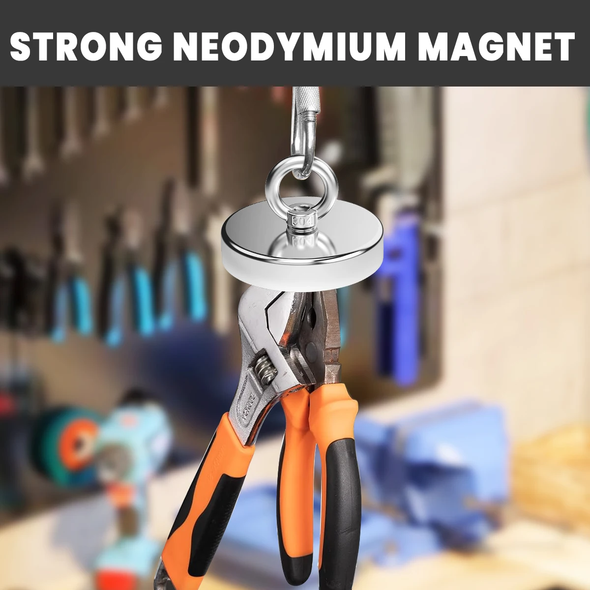 アップグレードされた超強力磁石 60mm 高耐久ネオジム磁石、サルベージ、磁気釣り、金属サーチャーツール用アイボルト付き