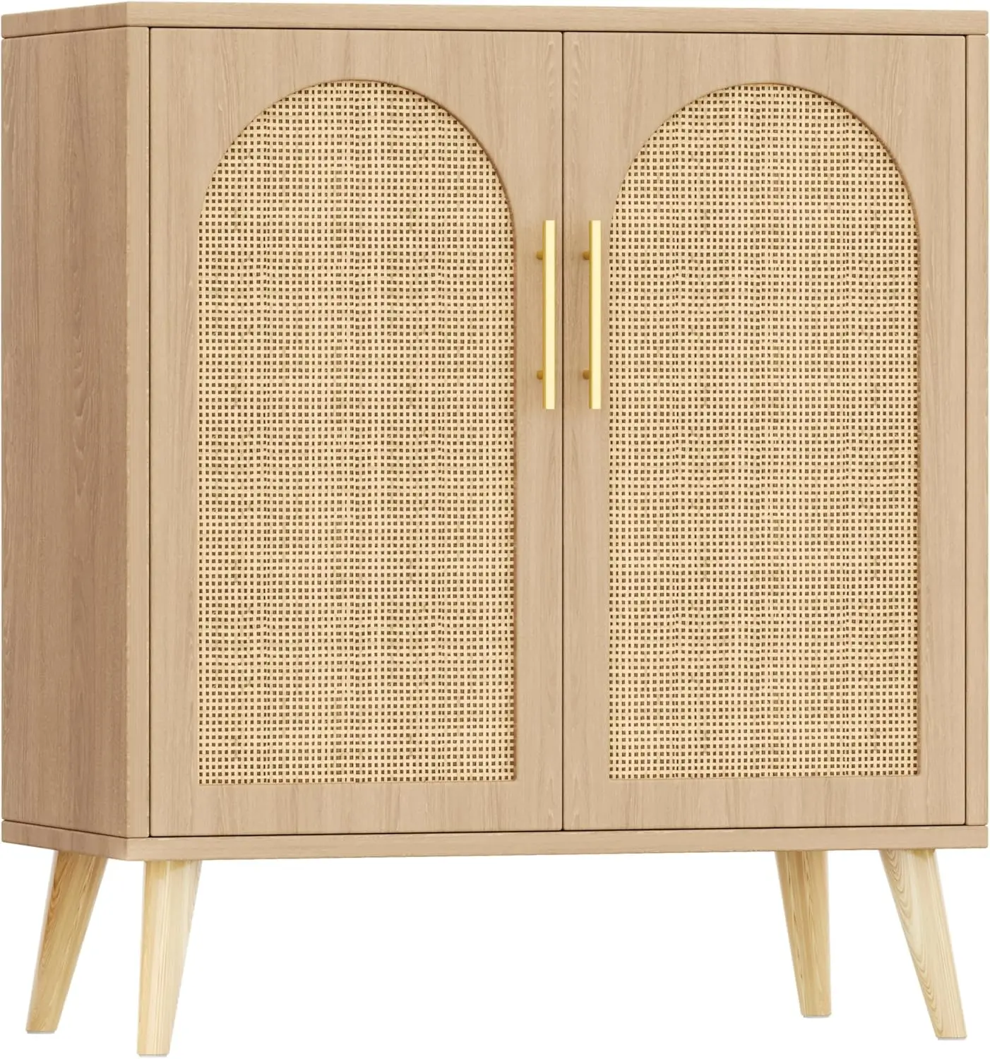 

Rattan Buffet Cabinet with Storage Boho Buffet Table with Adjustable Shelf and Solid Wood Legs Accent Sideboard with Doors