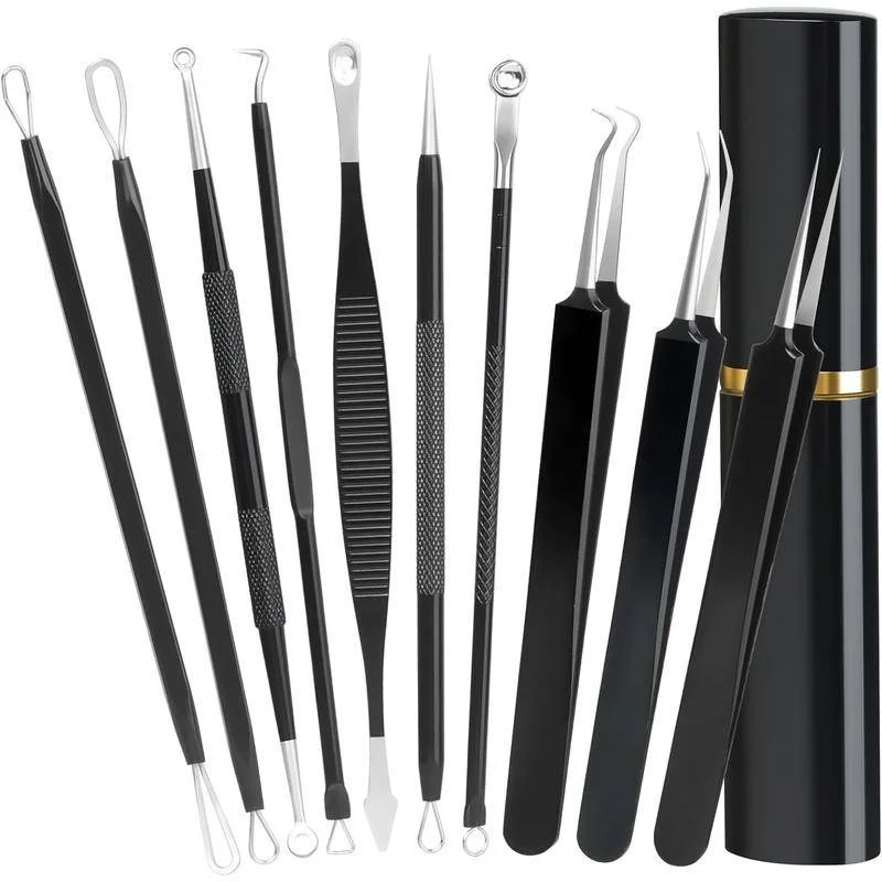 Kit d'outils professionnels Pimple Popper, extracteur de points noirs avec boîtier en métal, retrait facile pour Zit Remoimplemen Front, Antarctique, 10 pièces