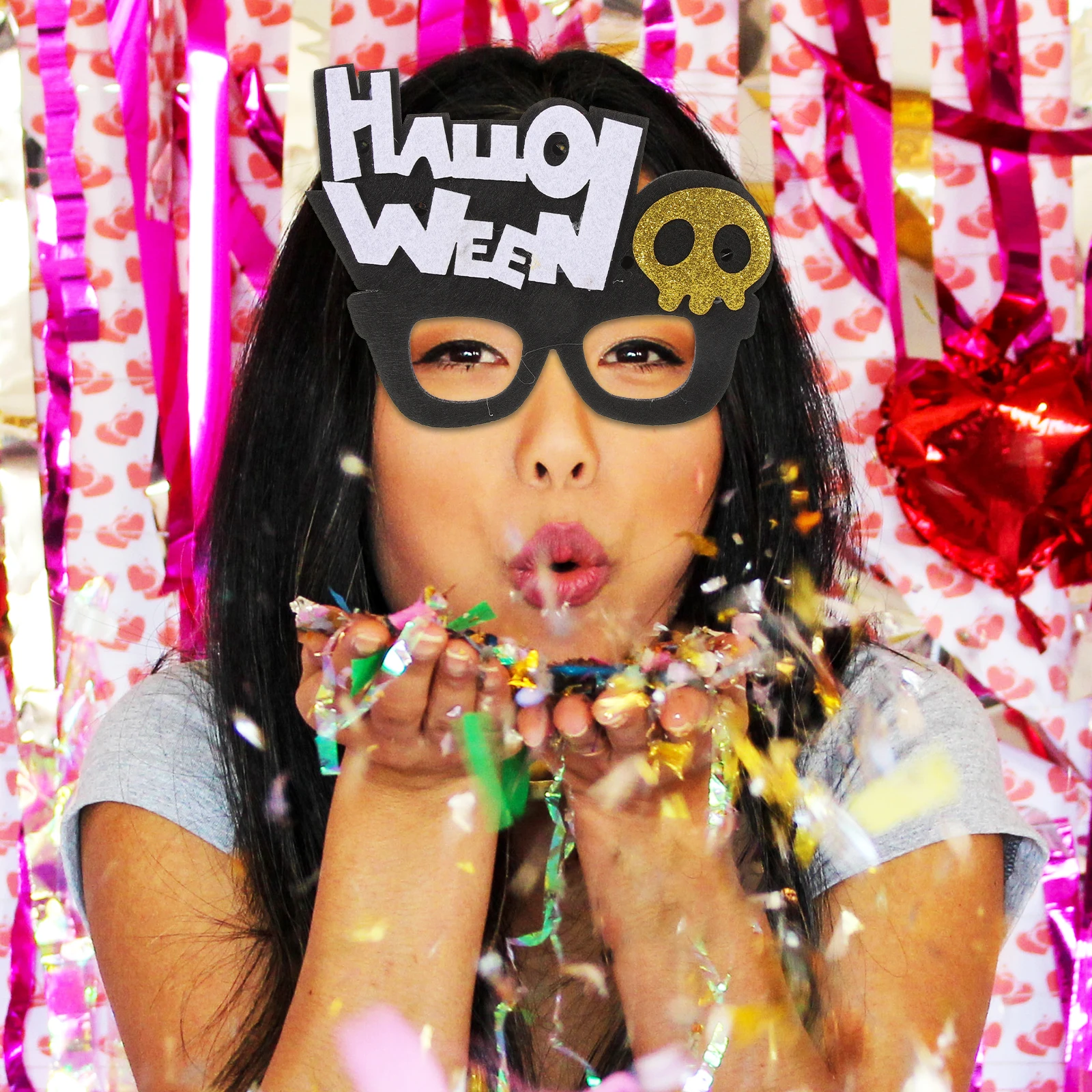 

4 Pcs Glowing LED Halloween Sunglasses Eyeglasses Decorations Props Yellow Skull Bat Pumpkin Design Festival Party