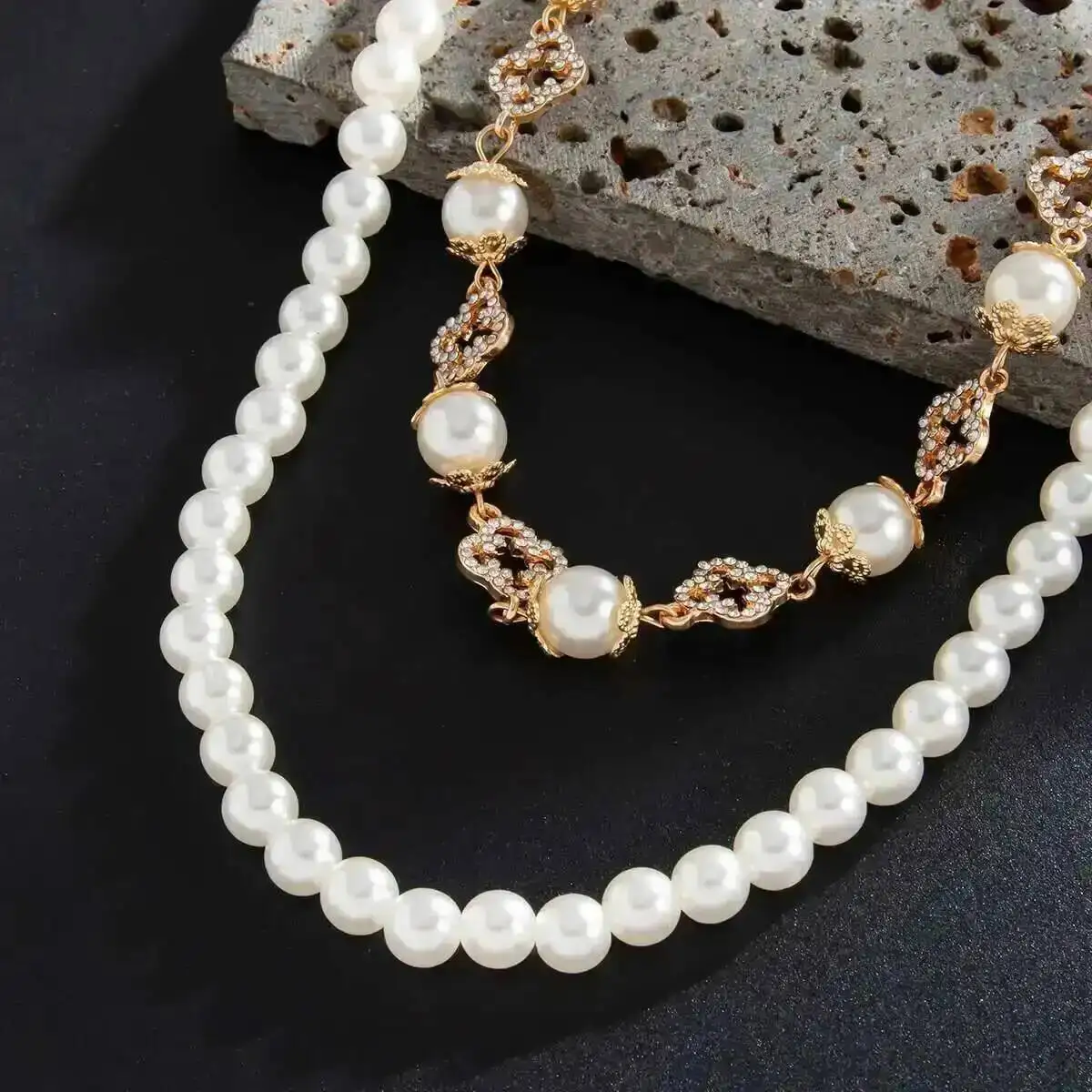 PuRui Temperament Fashion Double Layer Imitation Pearl Waist Chains Men Bohemian  Rhinestone Flower Jeans Chain Pendant Jewelry