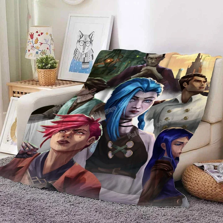 

League of Legends Arcane Blanket Cartoon Print Flannel Throws for Bedroom Bed Warm Room Decor Comfortable Soft Charismas Gift