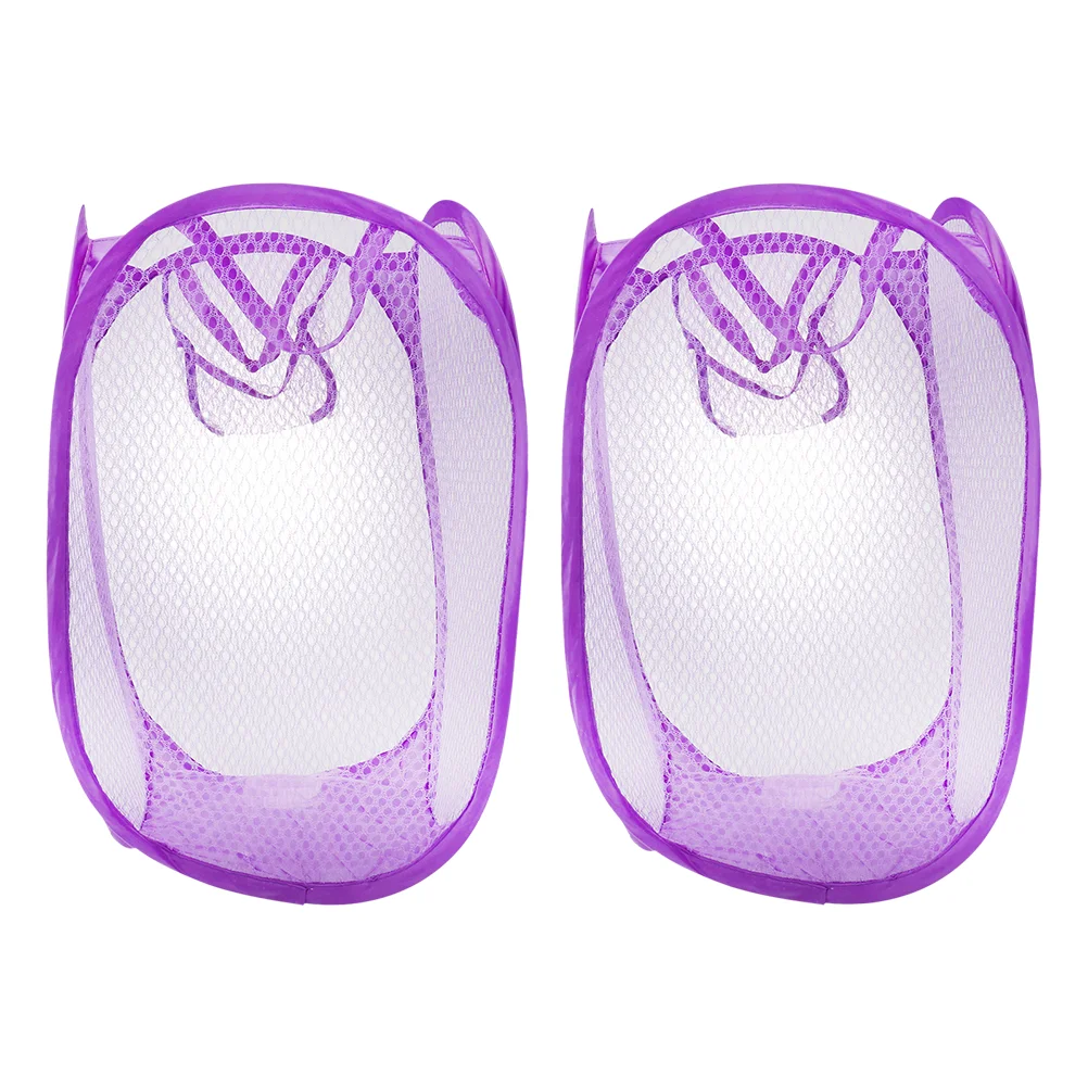 

2 Pcs Portable Laundry Bag Folding Basket Hamper Dirty Clothes Organizing Organizer Mesh Purple Container Travel