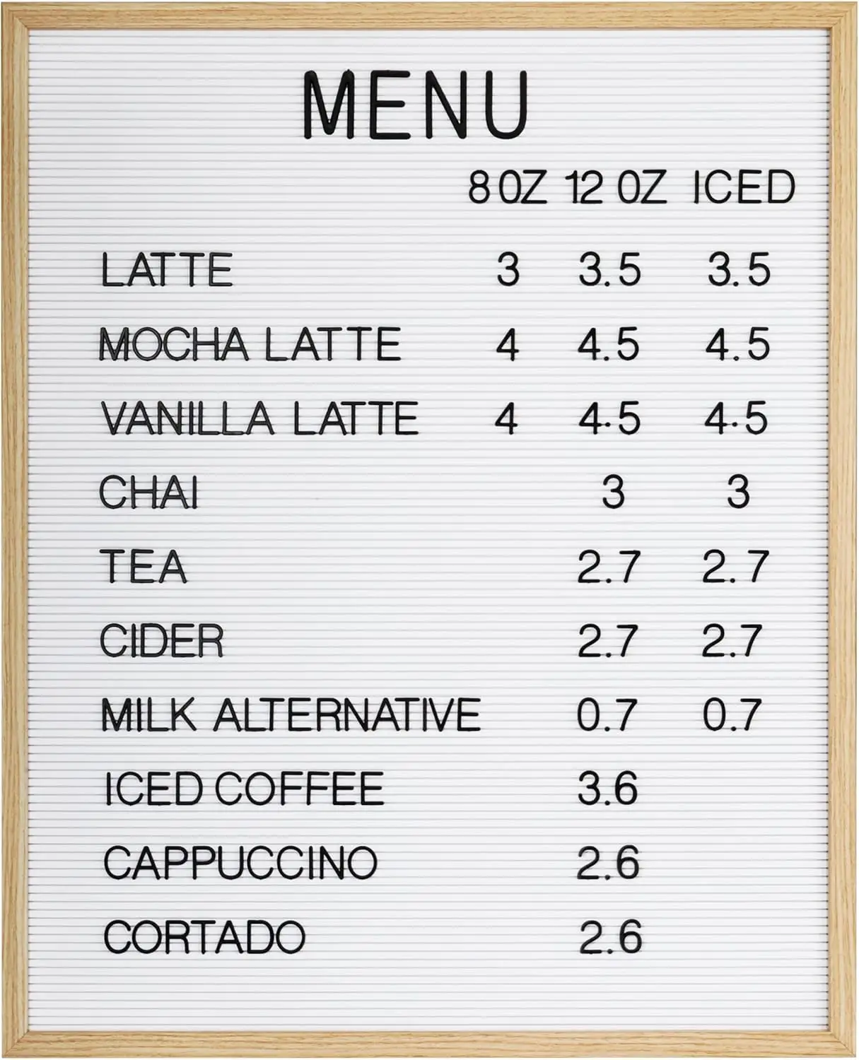 

Доска для меню 24x30 дюймов в белой рамке с буквами - Премиальный фетровый дисплей для ресторанов и кафе