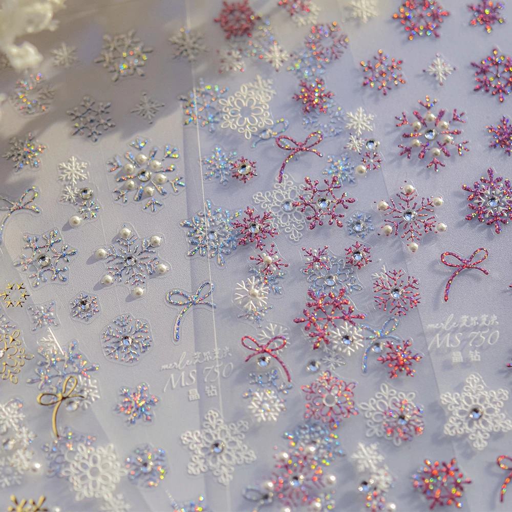 

Line Bowknot Shiny Delicate Snow Romantic Winter Flower Chic Self Adhesive Nail Art Stickers Snowflake Rhinestone Manicure Decal