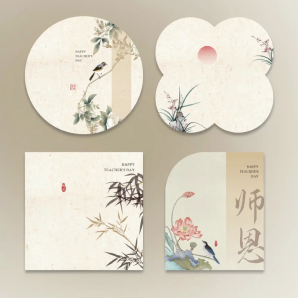Unique Shaped Teacher Appreciation Card Chinese Style Floral Motif Note Gift Card For Special Educator Holiday Wishes