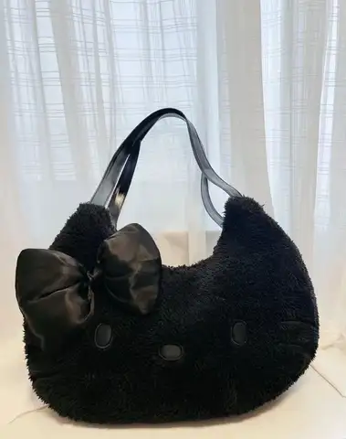 Svart Hello Kitty Half Moon Stor Handväska Y2k Dam Dragkedja Söta Tecknade Toteväskor Axelväskor 8 best sales svart Hello Kitty-väska - №7