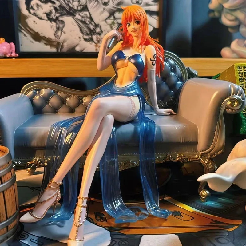 

17cm One Piece Suit Thug Series Nami | Sofa Pose Double Head Sculpt GK Statue | Anime Desktop Ornament