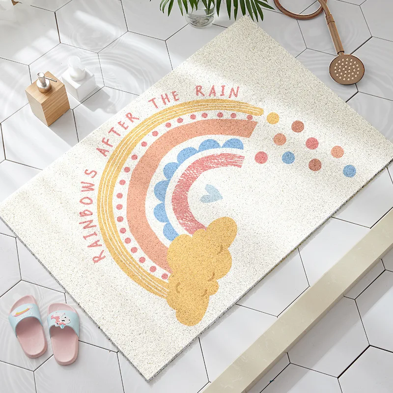 

Bathroom Doormats Cartoon Style Rainbow Silk Circle Carpet Waterproof Easy Cleaning Rug PVC Anti-Slip Floor Mat