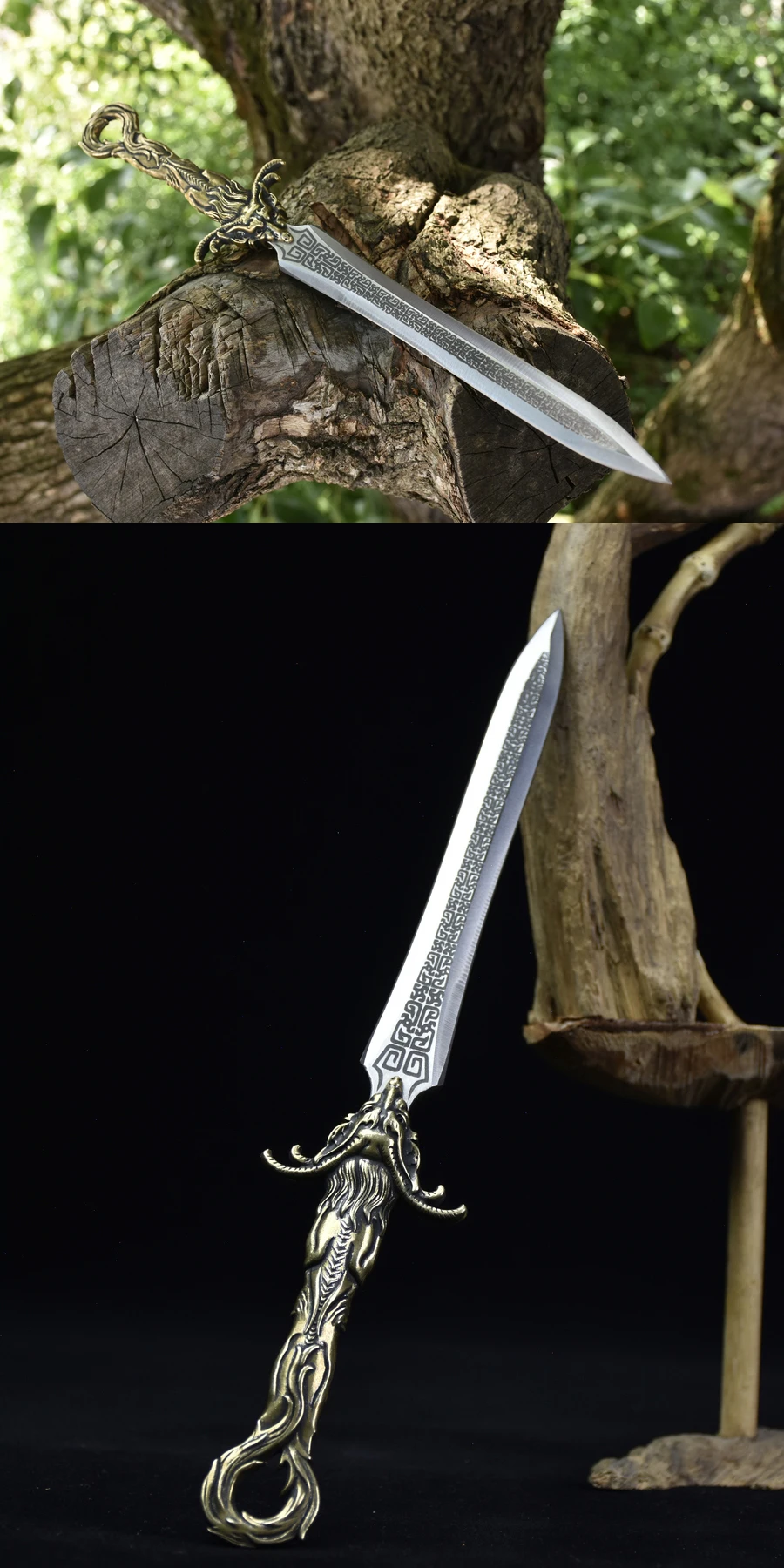 27 سنتيمتر فايكنغ فاير دراجون السيف الحقيقي مصنوع من الفولاذ المقاوم للصدأ ، أسلحة لعب الأدوار كاتانا ، فيلم النينجا الكونغ فو #5