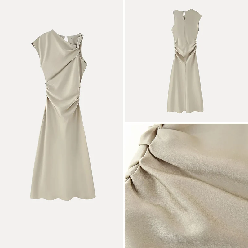 Spring 2025 Women's Faion Dr Satin Texture Folded Decoration Street Sle Polyester 00% Ele Quali Skirt