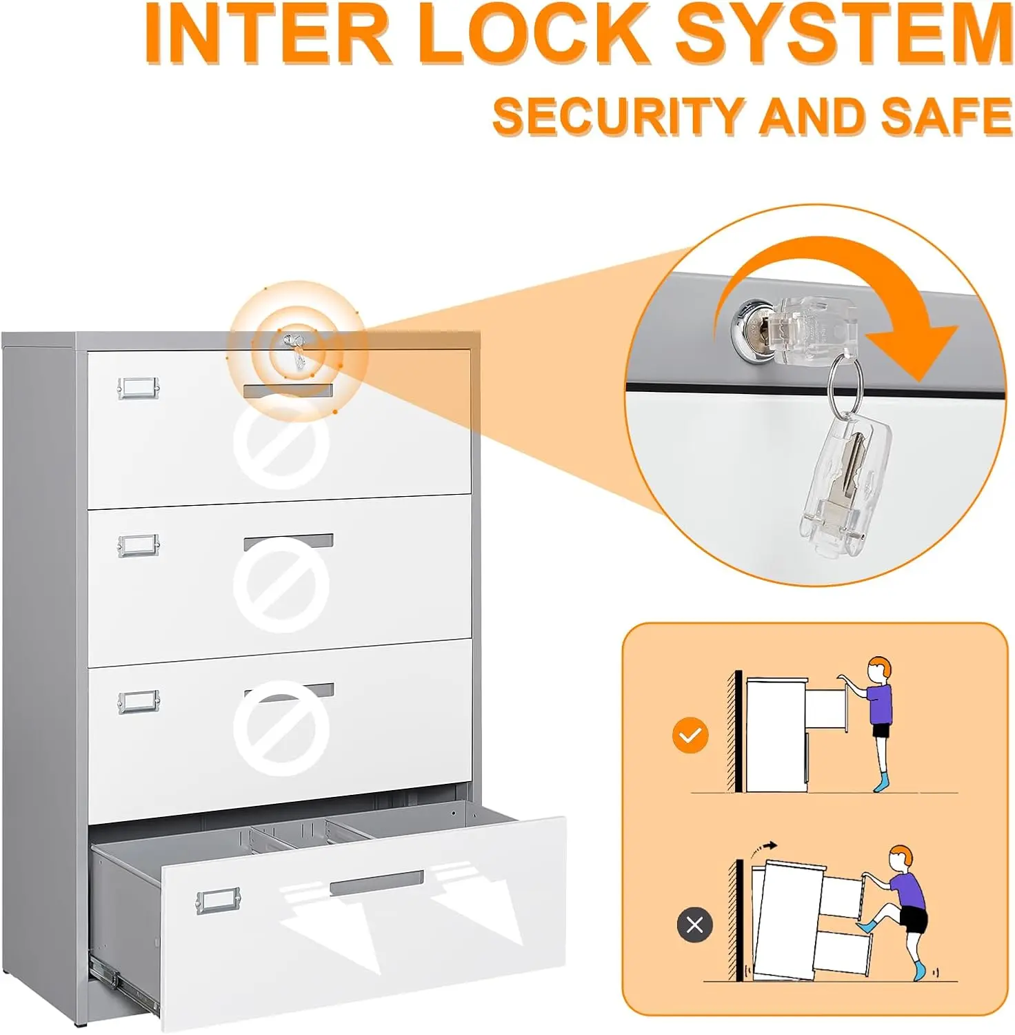 File Cabinet 4 Drawer, Lateral Filing Cabinet with Lock, Metal File Cabinets for Home Office, Office Cabinet for Hanging Files L