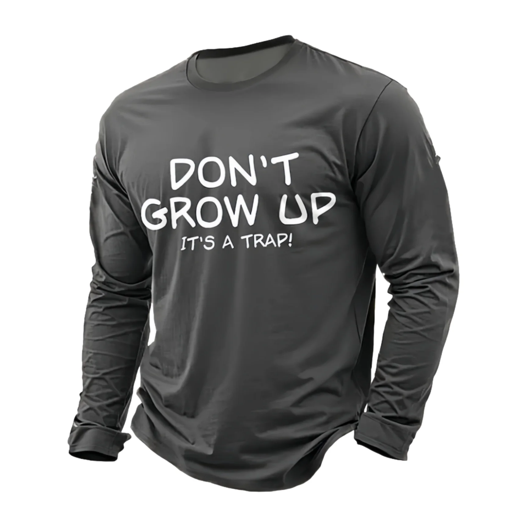 Fashion Don't Grow Up Letter 3D Print Men's Long Sleeve T-shirts Solid Color Tops Spring And Autumn Casual O-neck Tee Streetwear