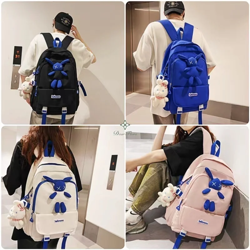 Y2K Cute Teenagers Backpack Waterproof Multi Pocket Nylon Cartoon Student School Backpack Kawaii Large Capacity Travel Book Pack