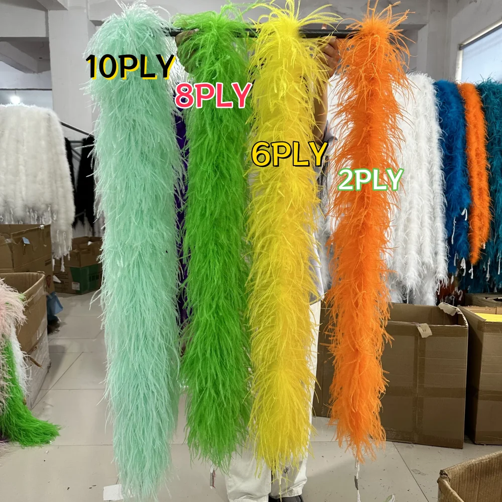 2 4 6 8 10ply Yellow Green Ostrich Feather Boa Shawl Dyed Ostrich Plumas Scarf Feather Trim Dress Costume Sewing Decor Crafts