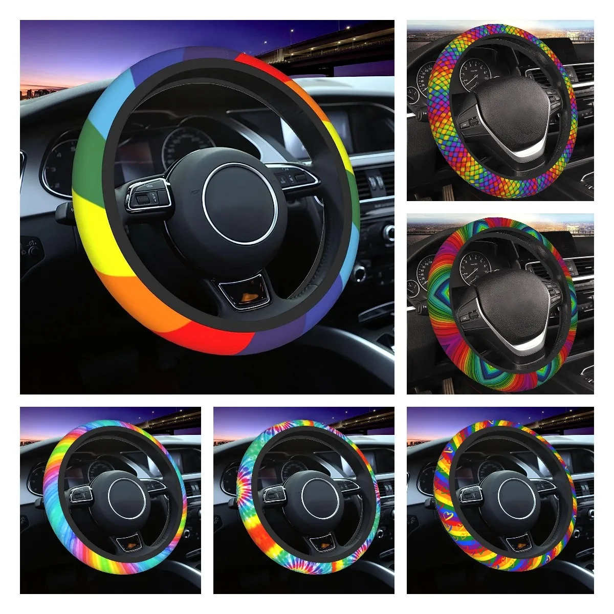 Pride Steering Wheel Cover Rainbow Car Wheel Wrap Soft for Girls Women Men